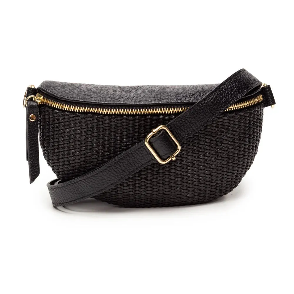 Elie Beaumont Raffia Sling Bag in Black