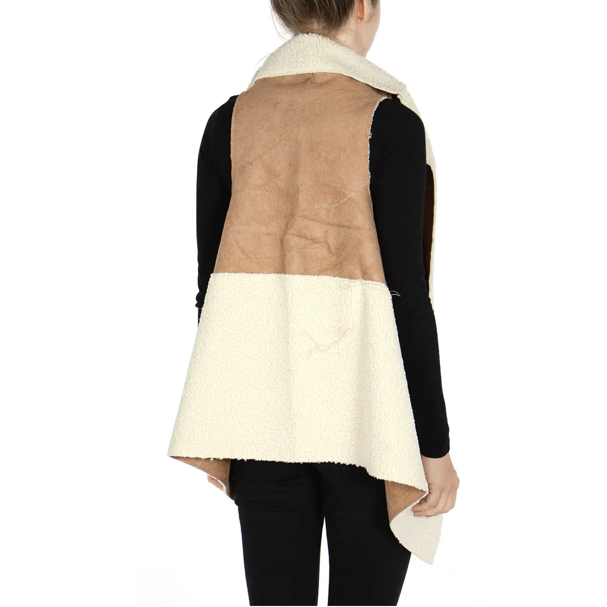 Ellie & Kate Women's Contrast Faux Sherpa / Suede Vest