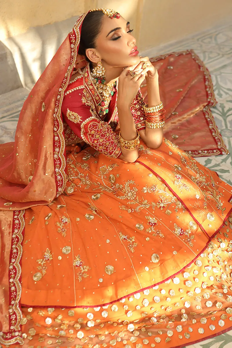 Embellished Pishwas in Orange Pakistani Mehndi Dresses