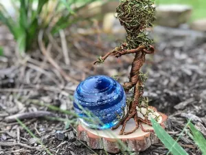 Ent Wire Sculpture with Tranquil Swirl Orb