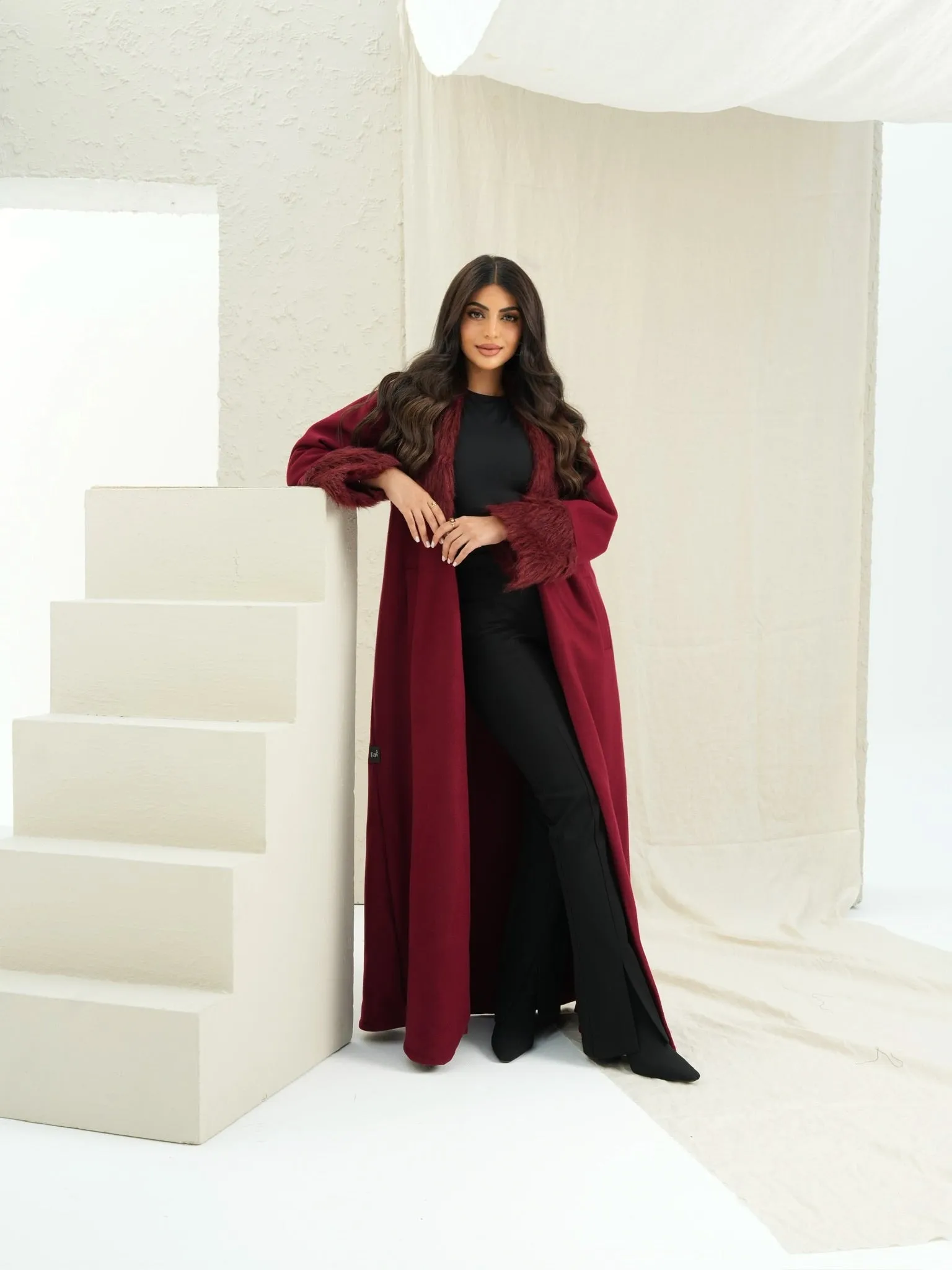 FABULOUS MAROON FUR ABAYA #519