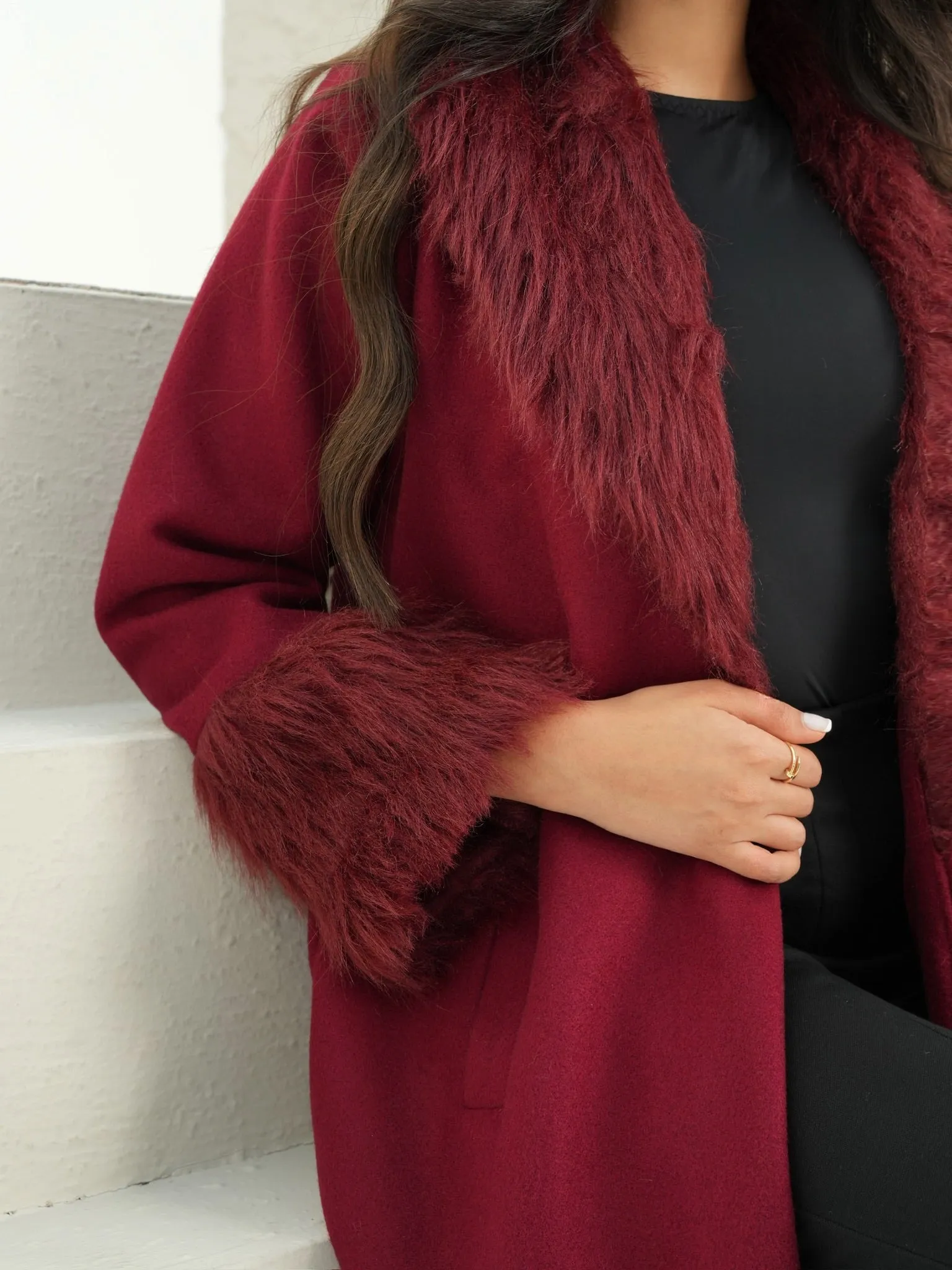 FABULOUS MAROON FUR ABAYA #519