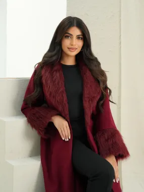 FABULOUS MAROON FUR ABAYA #519