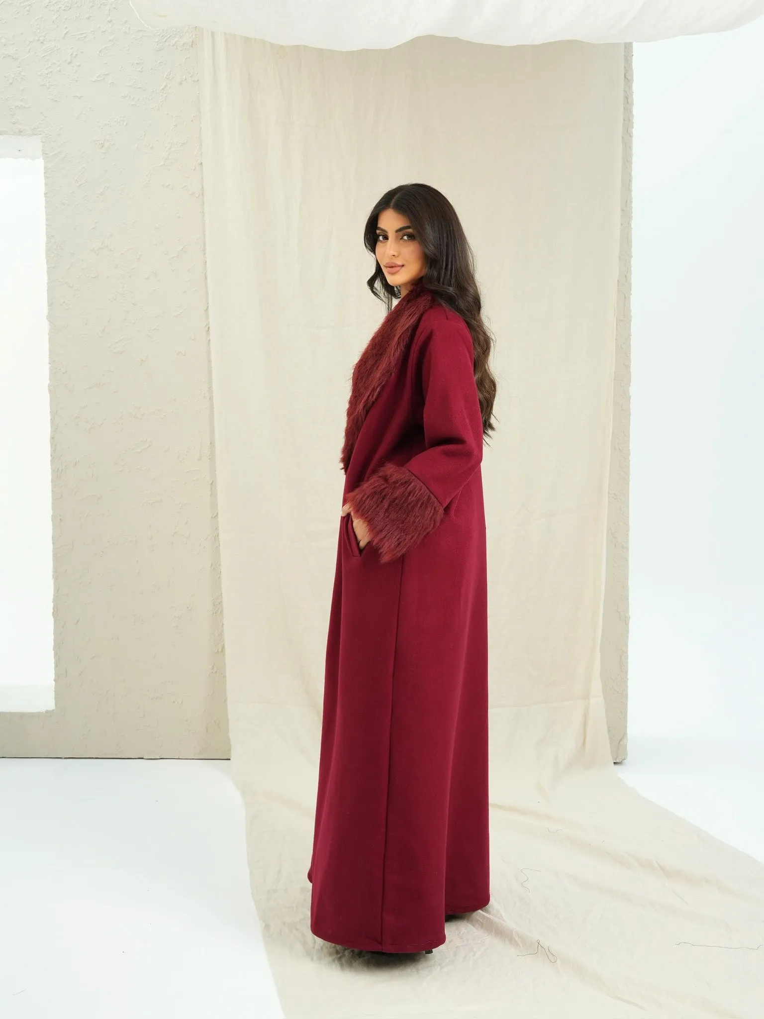 FABULOUS MAROON FUR ABAYA #519