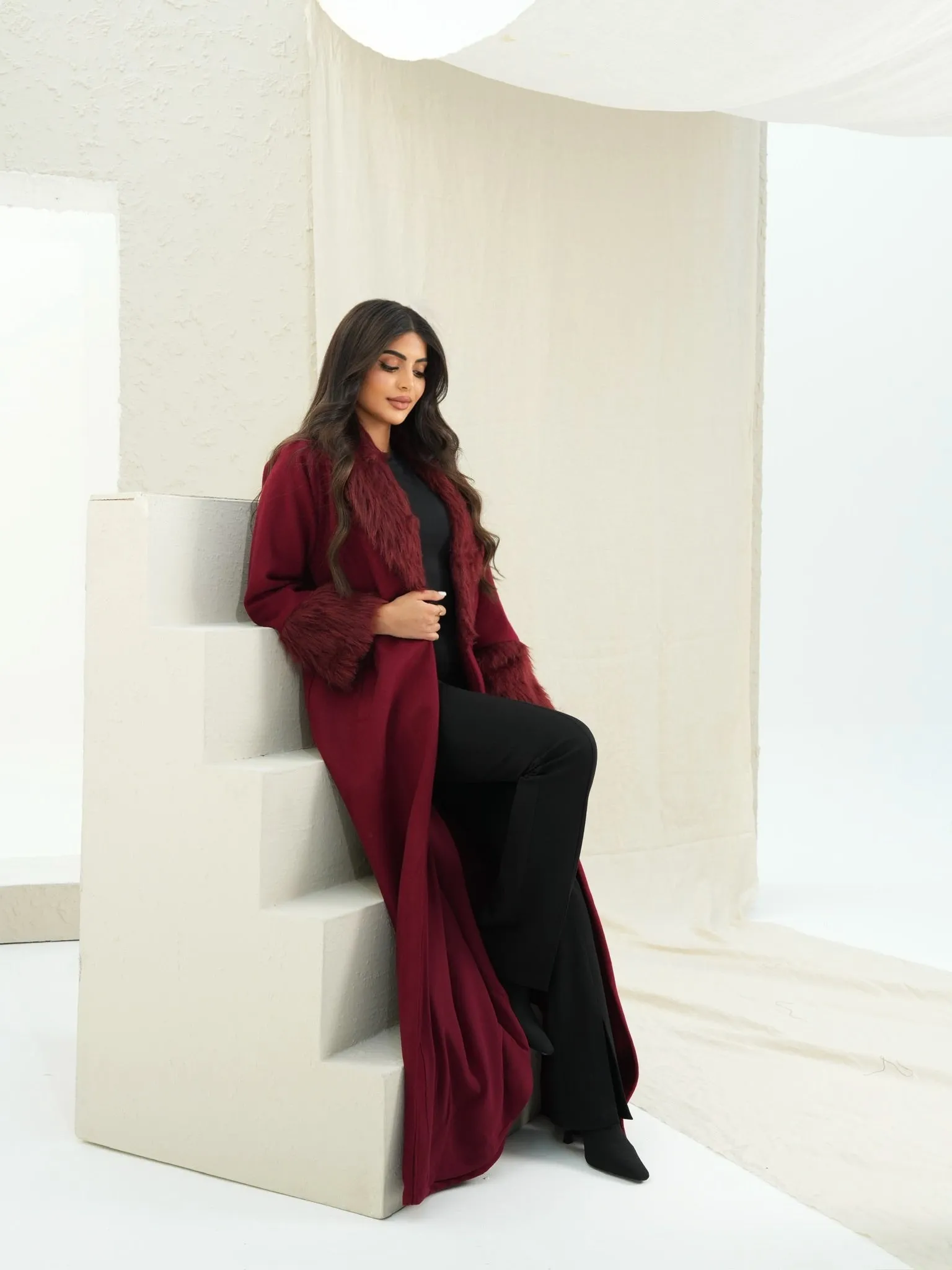 FABULOUS MAROON FUR ABAYA #519