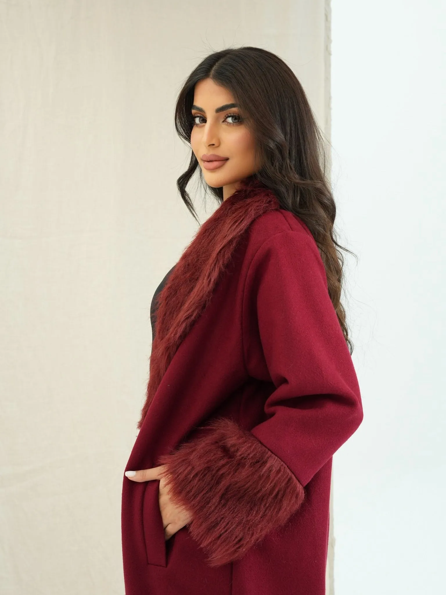 FABULOUS MAROON FUR ABAYA #519