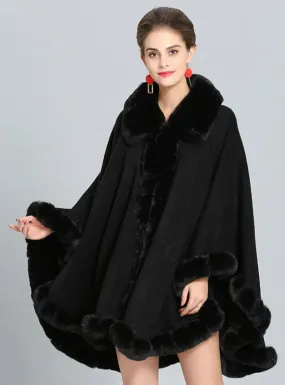 FALL WINTER CASHMERE CAPE FEMALE FOX FUR COLLAR SHAWL