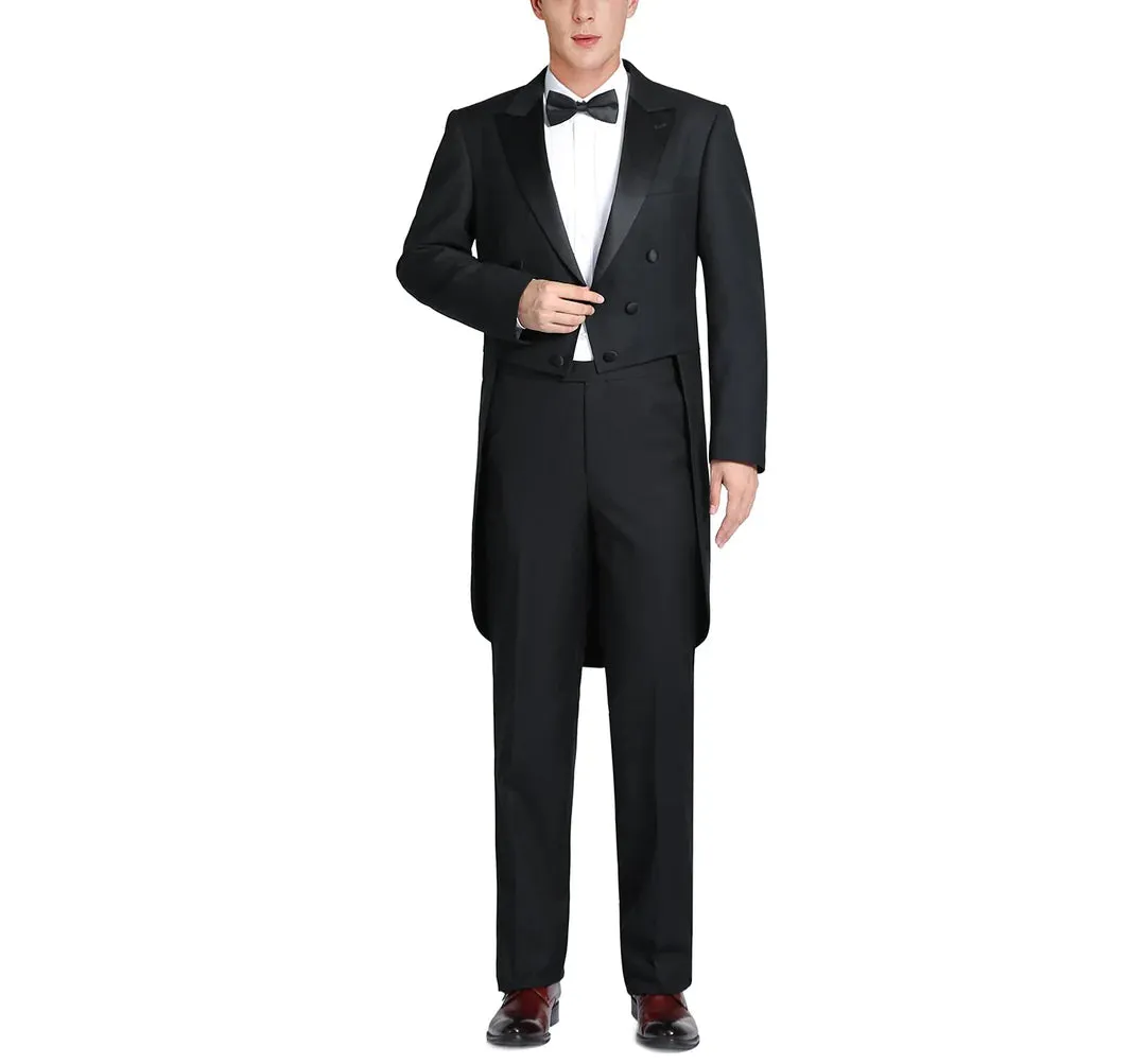 FD201-1 Men's Classic Fit Black Tuxedo Peak Lapel Full Dress Tailcoat