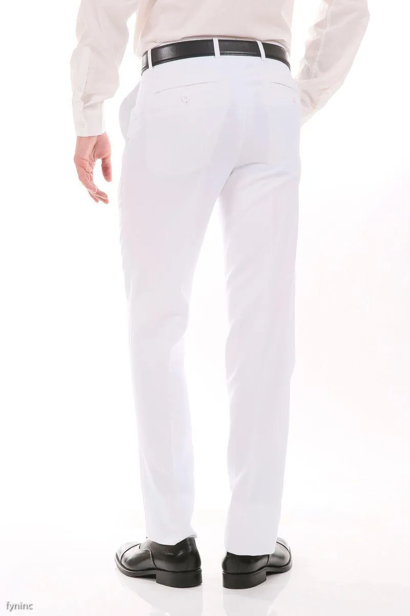 Ferrecci Men's Halo White Slim Fit Flat-Front Dress Pants