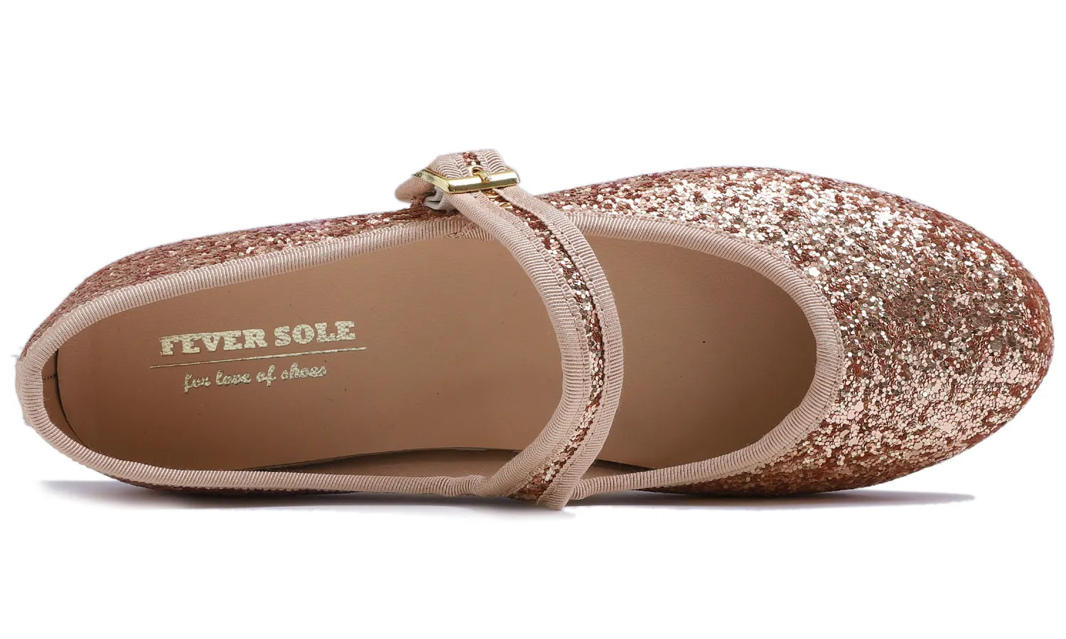 Feversole Women's Soft Cushion Extra Padded Comfort Round Toe Mary Jane Metal Buckle Fashion Ballet Flats Walking Shoes Rose Gold Glitter