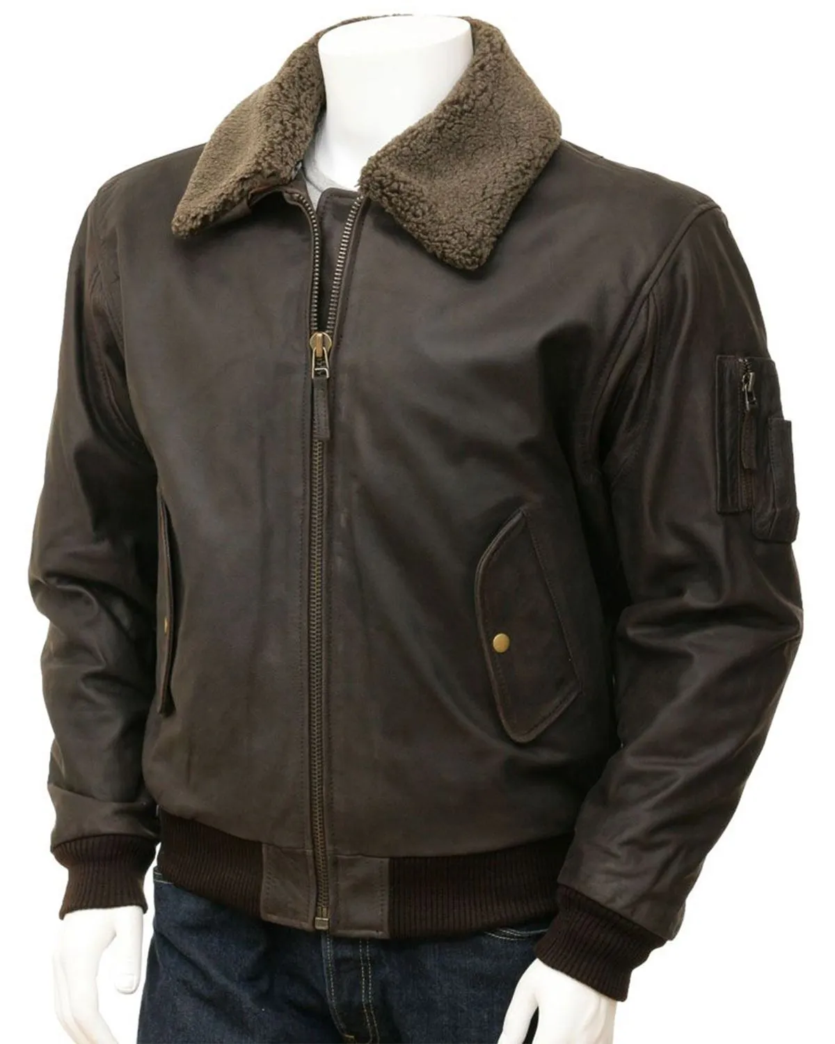 Flight Leather Jacket For Men Bomber jacket With Fur Collar