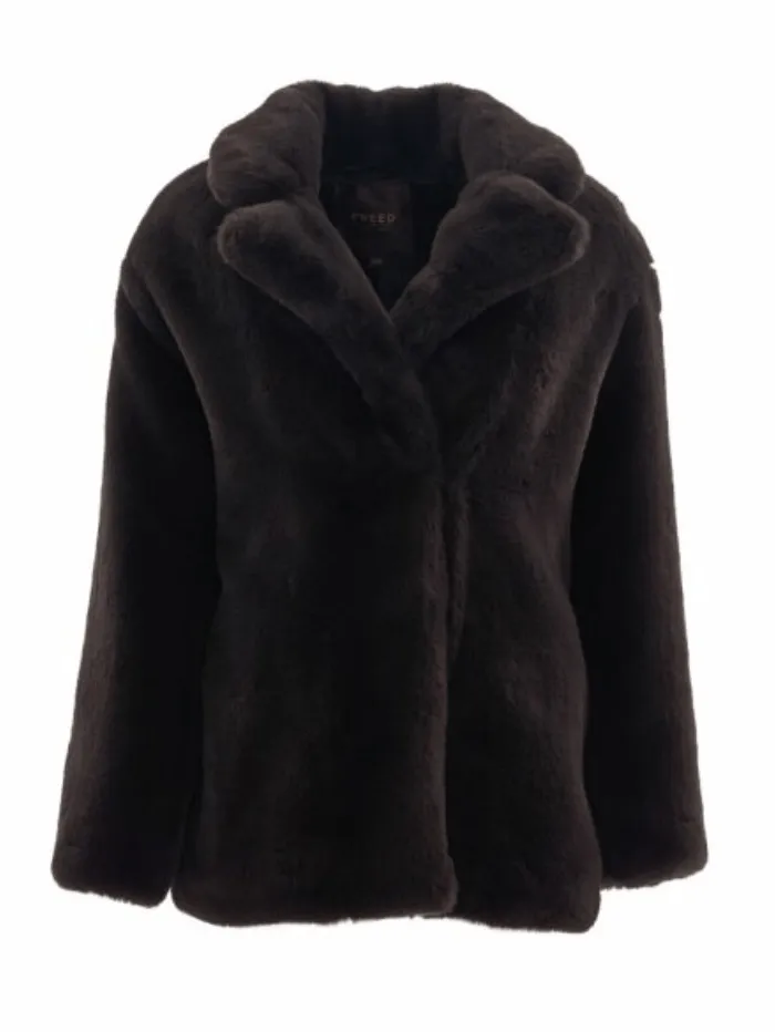 Freed Riley Faux Fur Hip Length Coat In Coal Black