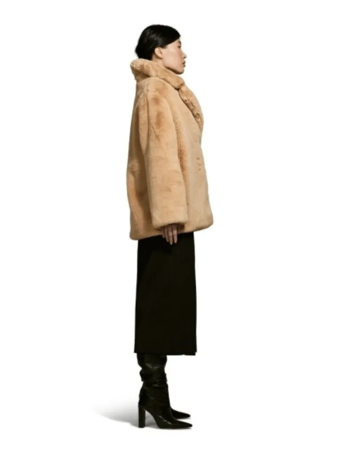 Freed Riley Faux Fur Hip Length Coat In Sand