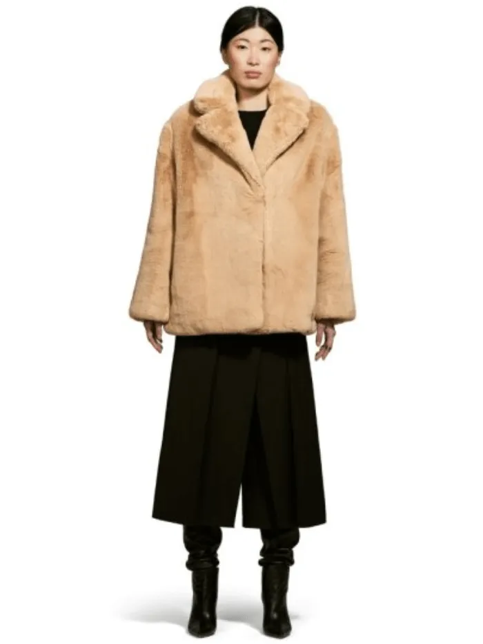 Freed Riley Faux Fur Hip Length Coat In Sand