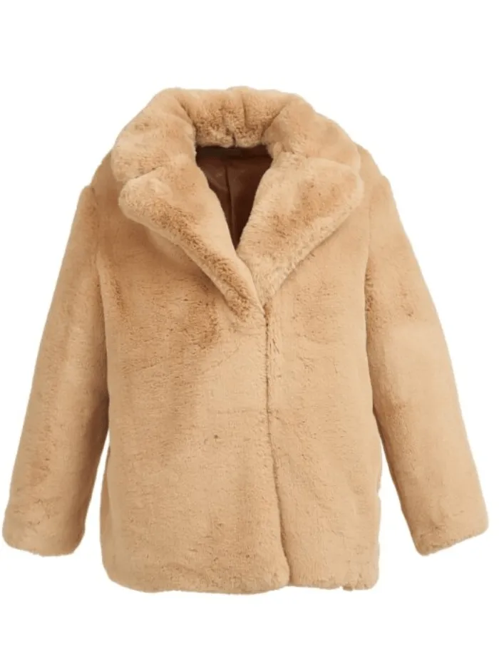 Freed Riley Faux Fur Hip Length Coat In Sand