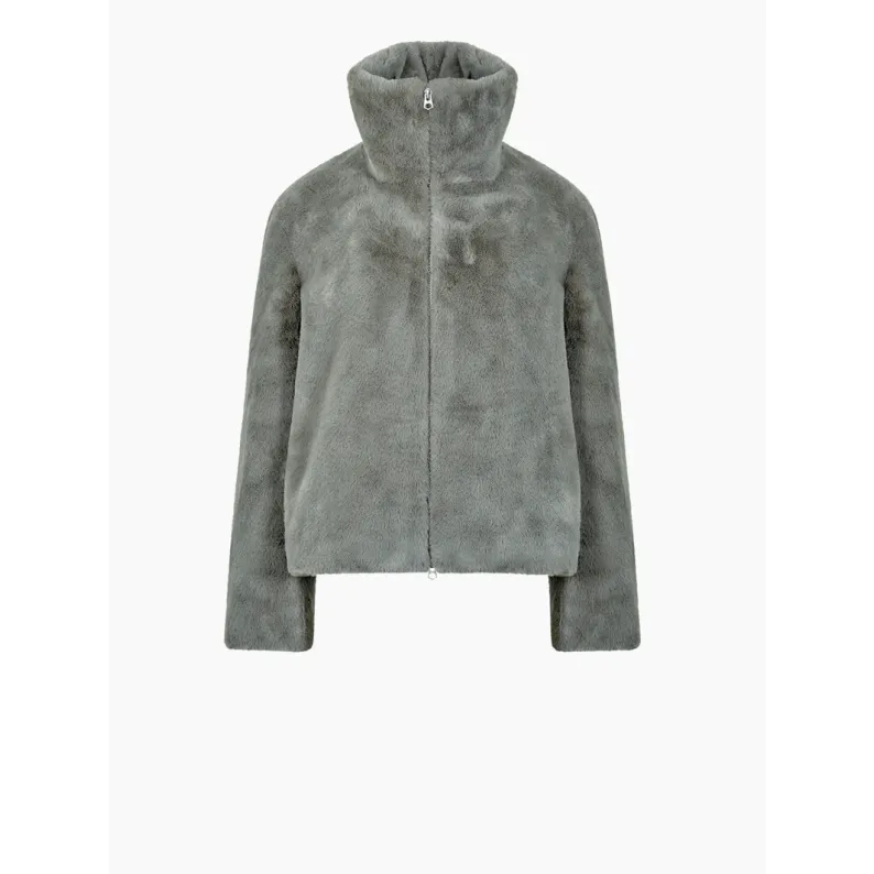 French Connection Buona Faux Fur Zip Through Jacket - Warm Graphite