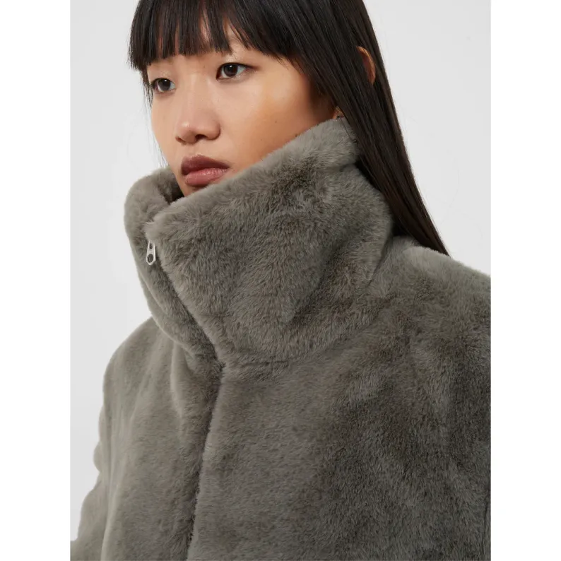 French Connection Buona Faux Fur Zip Through Jacket - Warm Graphite