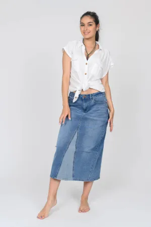 FRONT INSERT BACK SLIT DENIM SKIRT