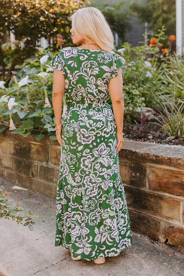 Front Porch Sippin' Maxi Dress in Hunter Green Curves