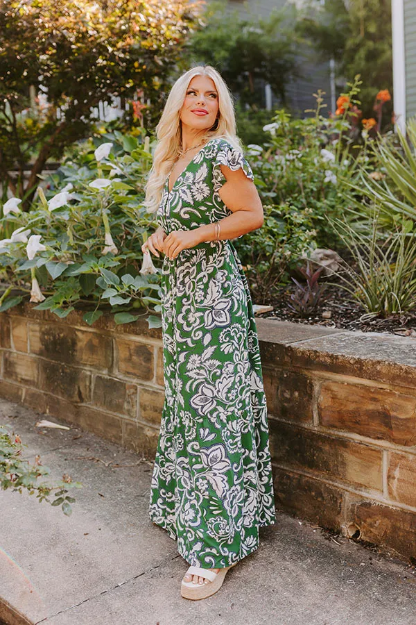 Front Porch Sippin' Maxi Dress in Hunter Green Curves