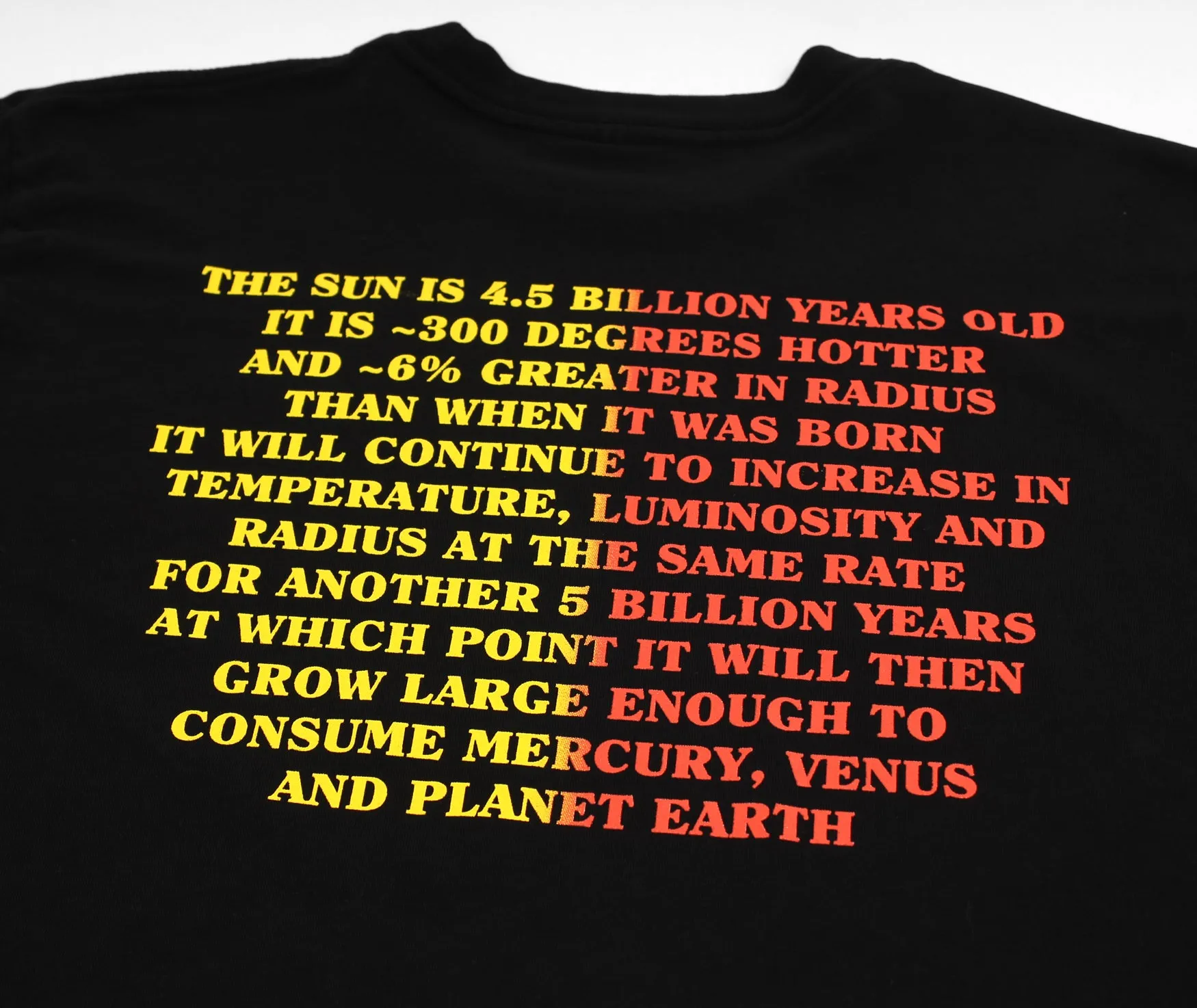 Fun Sun Facts about the sun dying, black long sleeve graphic tee