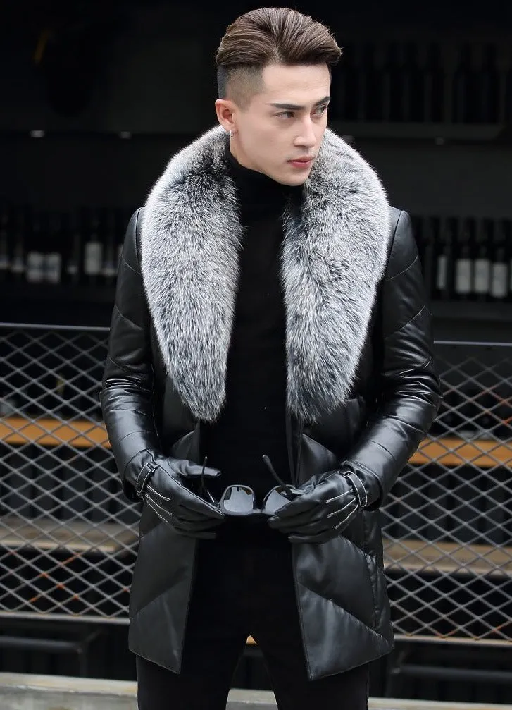 Genuine Leather Duck Down Real Fox Fur Collar Coats