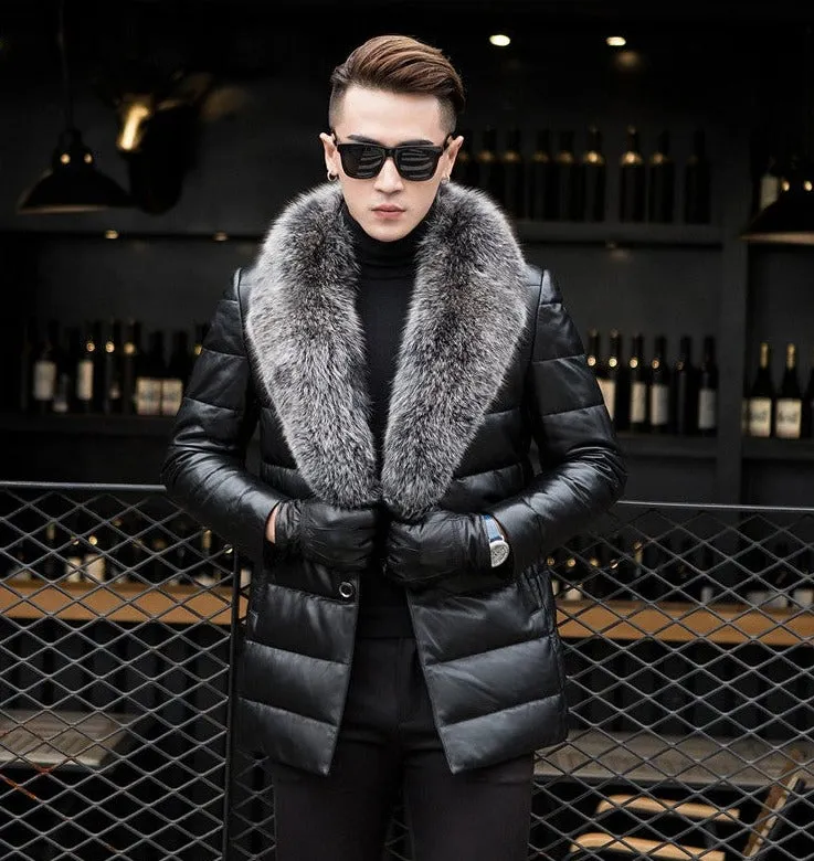 Genuine Leather Duck Down Real Fox Fur Collar Coats