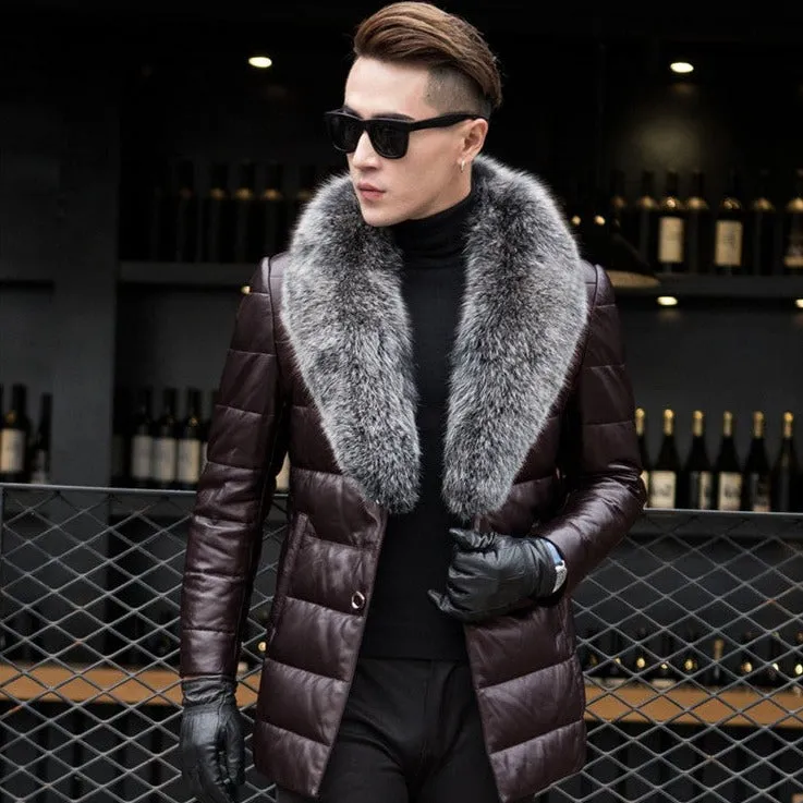 Genuine Leather Duck Down Real Fox Fur Collar Coats