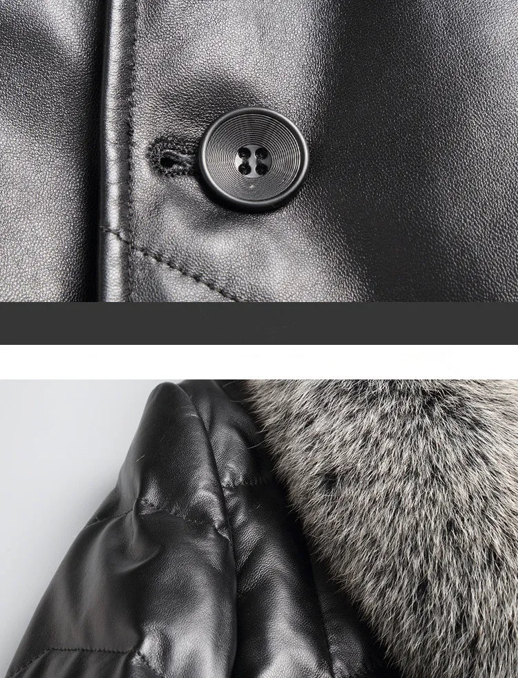 Genuine Leather Duck Down Real Fox Fur Collar Coats