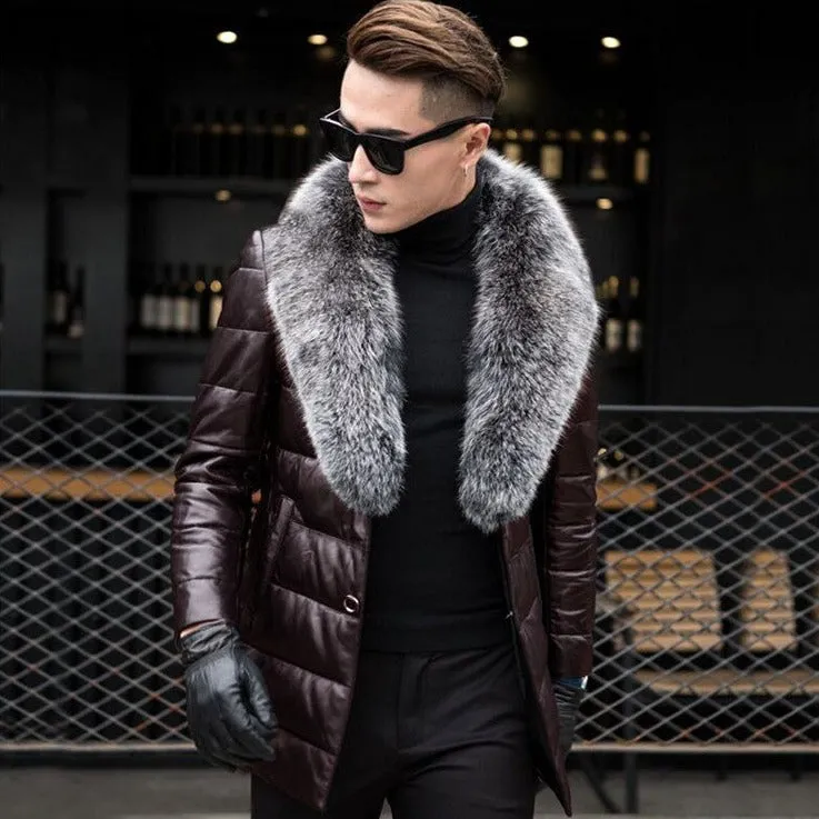 Genuine Leather Duck Down Real Fox Fur Collar Coats