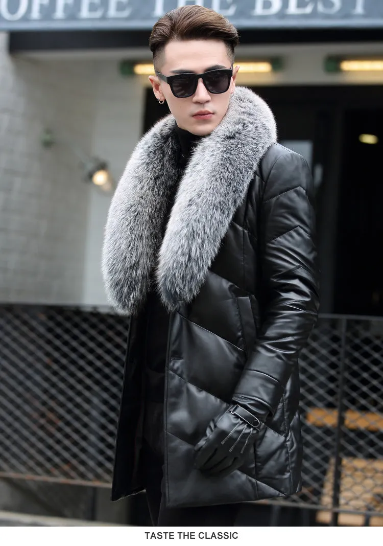 Genuine Leather Duck Down Real Fox Fur Collar Coats