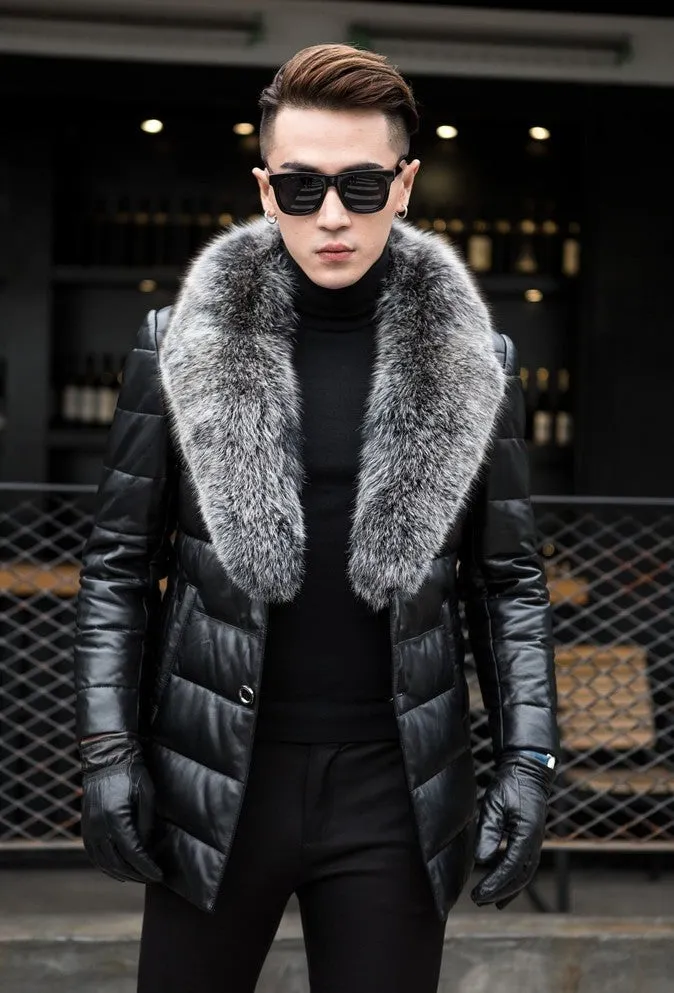 Genuine Leather Duck Down Real Fox Fur Collar Coats