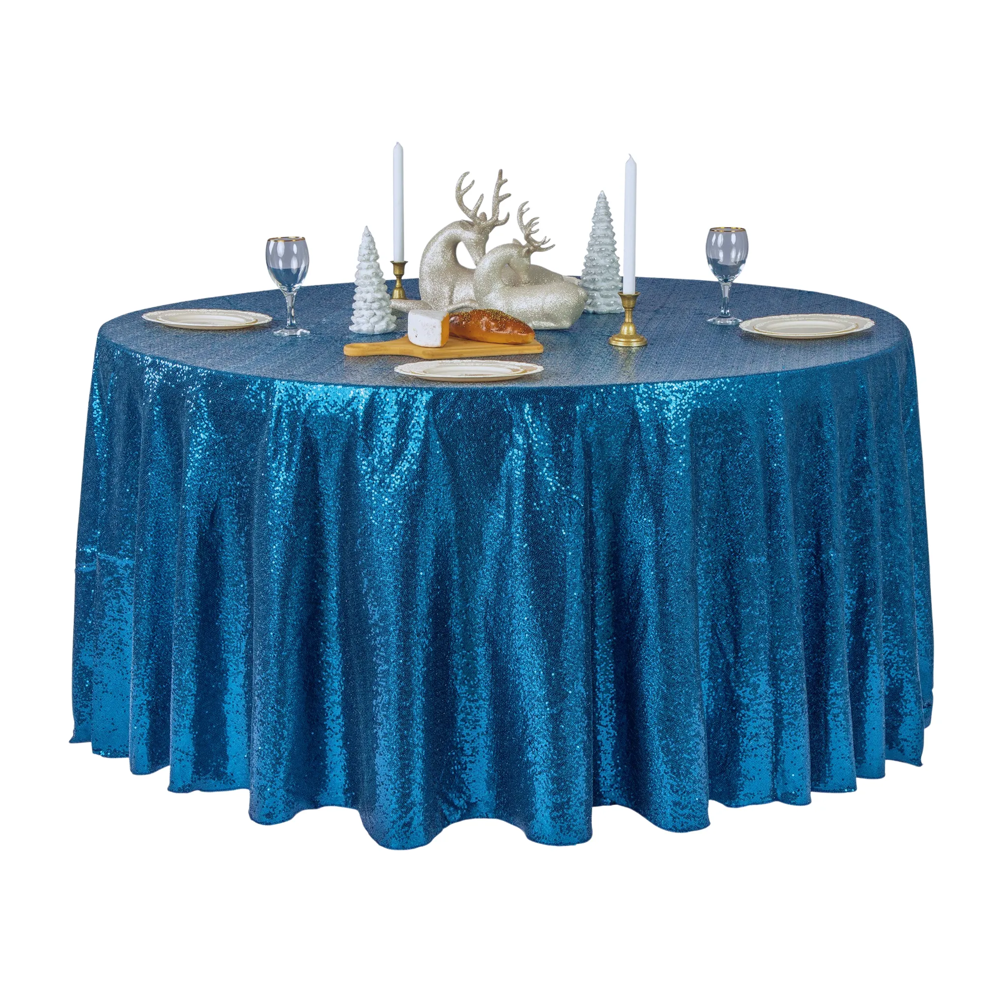 Glitz Sequins 120" Round Tablecloth - Peacock Teal