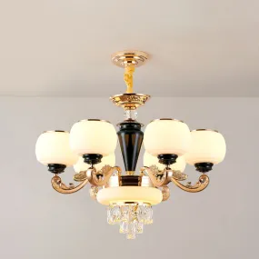 Gold Crystal Block Chandelier with 3 layers and 6 lights - perfect centerpiece for your sitting room