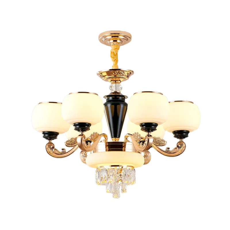 Gold Crystal Block Chandelier with 3 layers and 6 lights - perfect centerpiece for your sitting room