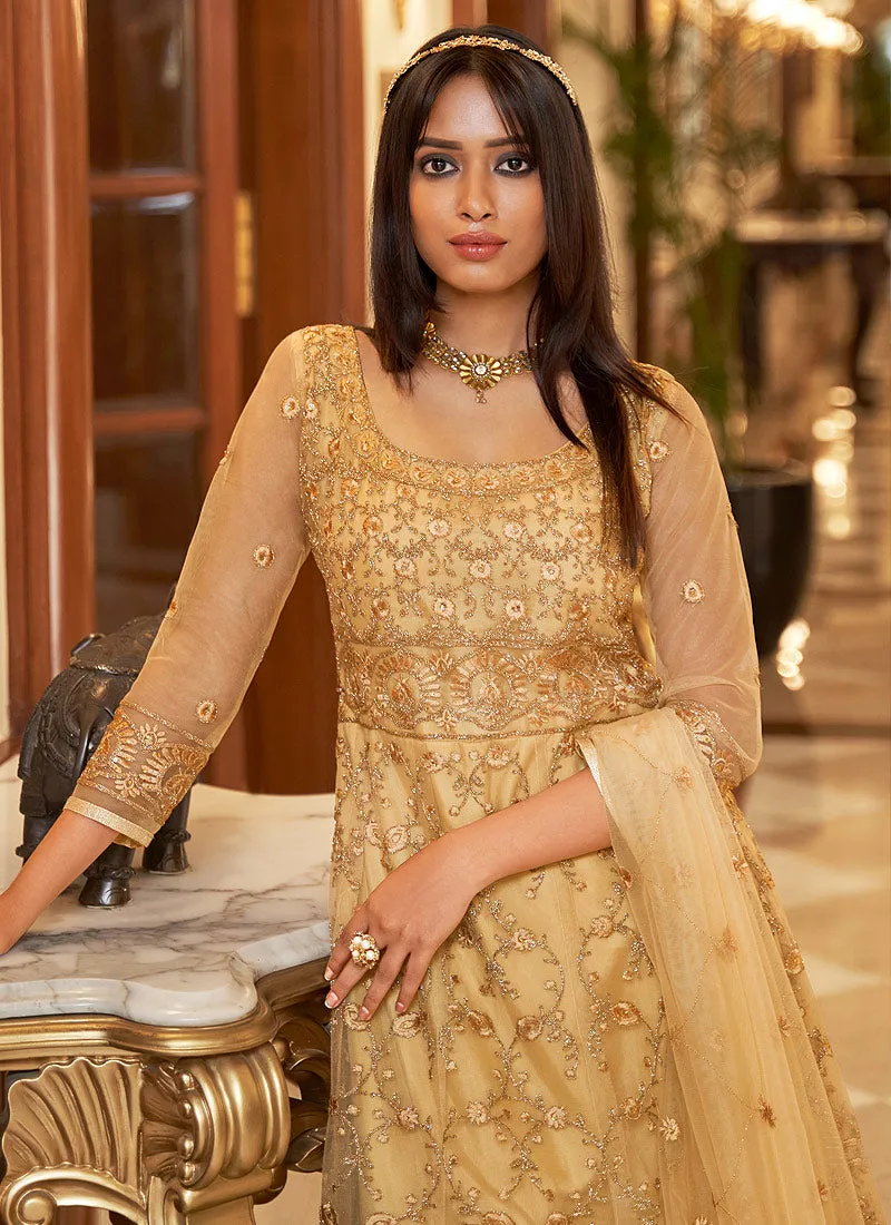 Golden Yellow Embellished Anarkali Suit