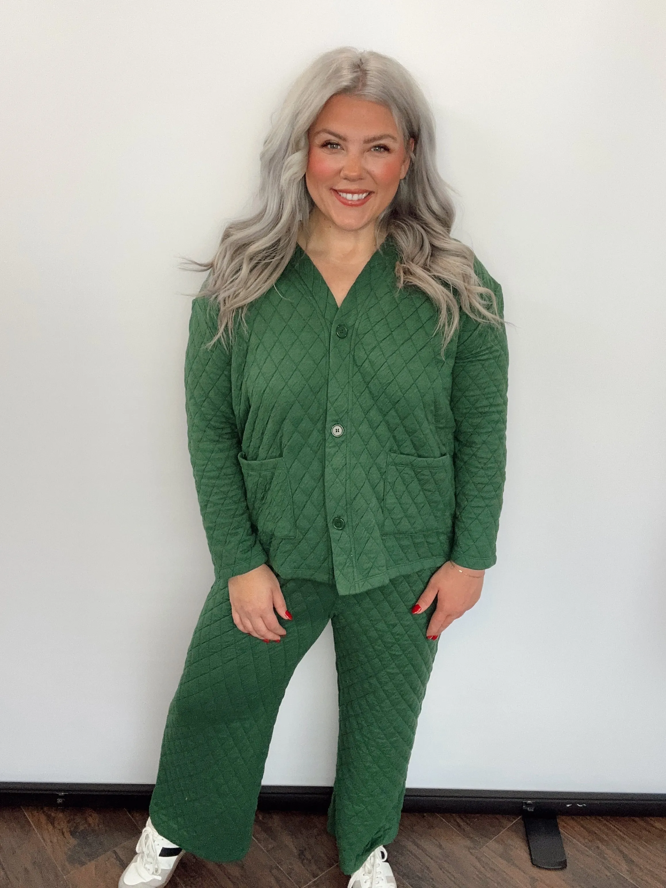 Green Quilted Jacket and Pants Set-XL