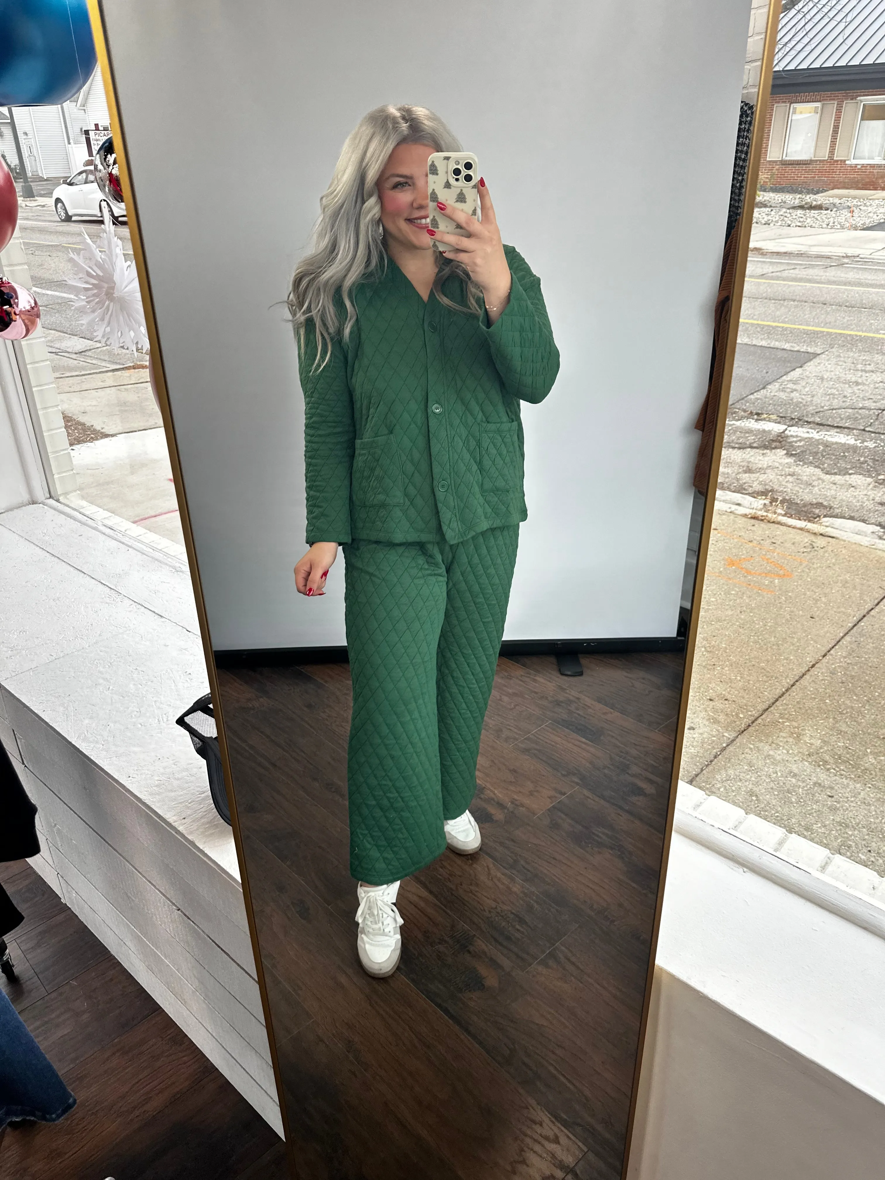 Green Quilted Jacket and Pants Set-XL