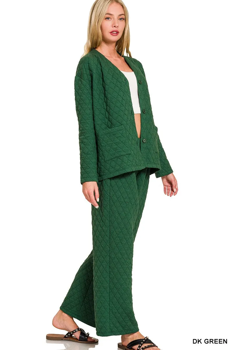 Green Quilted Jacket and Pants Set-XL