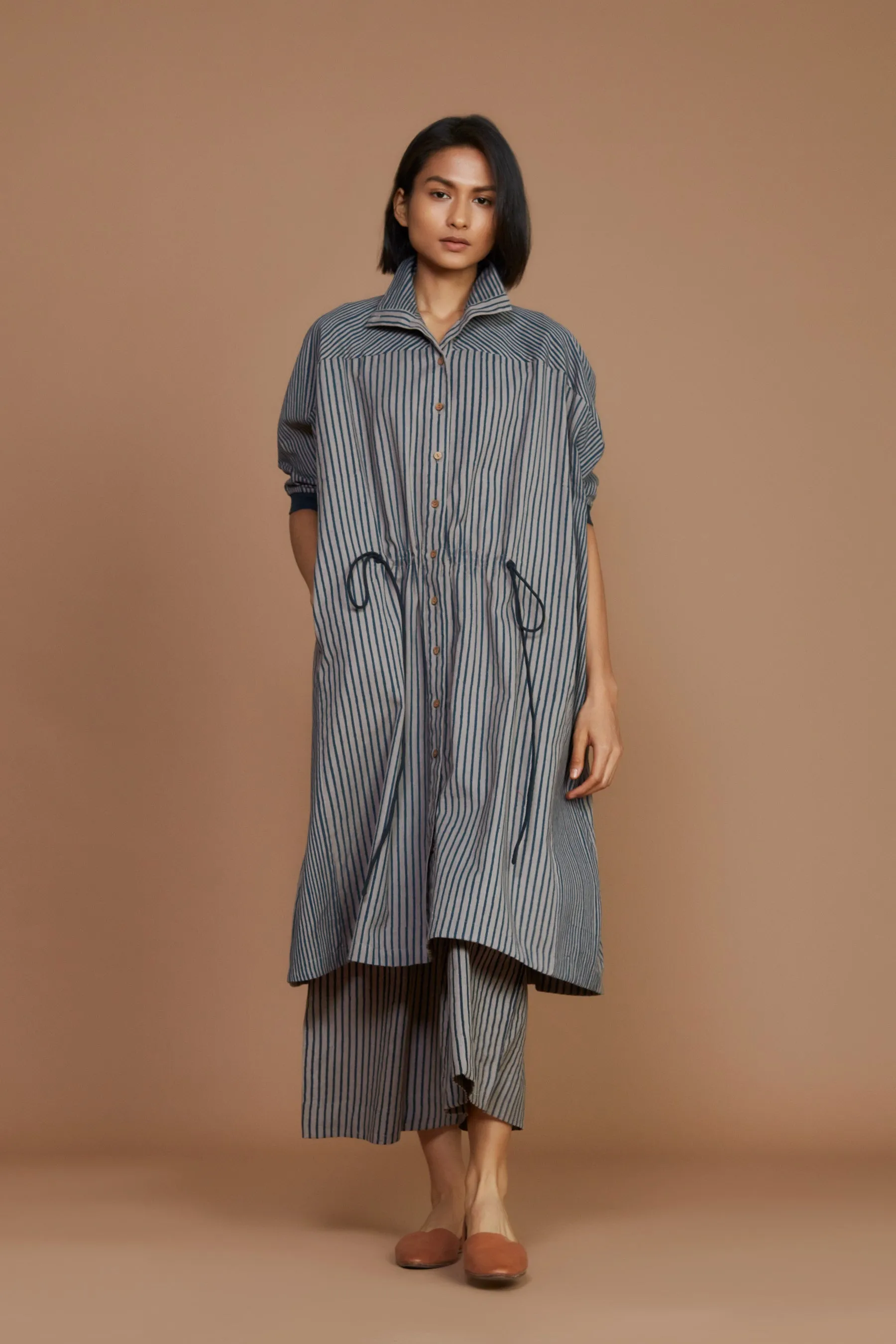 Grey with Charcoal Striped Kaftan Dress