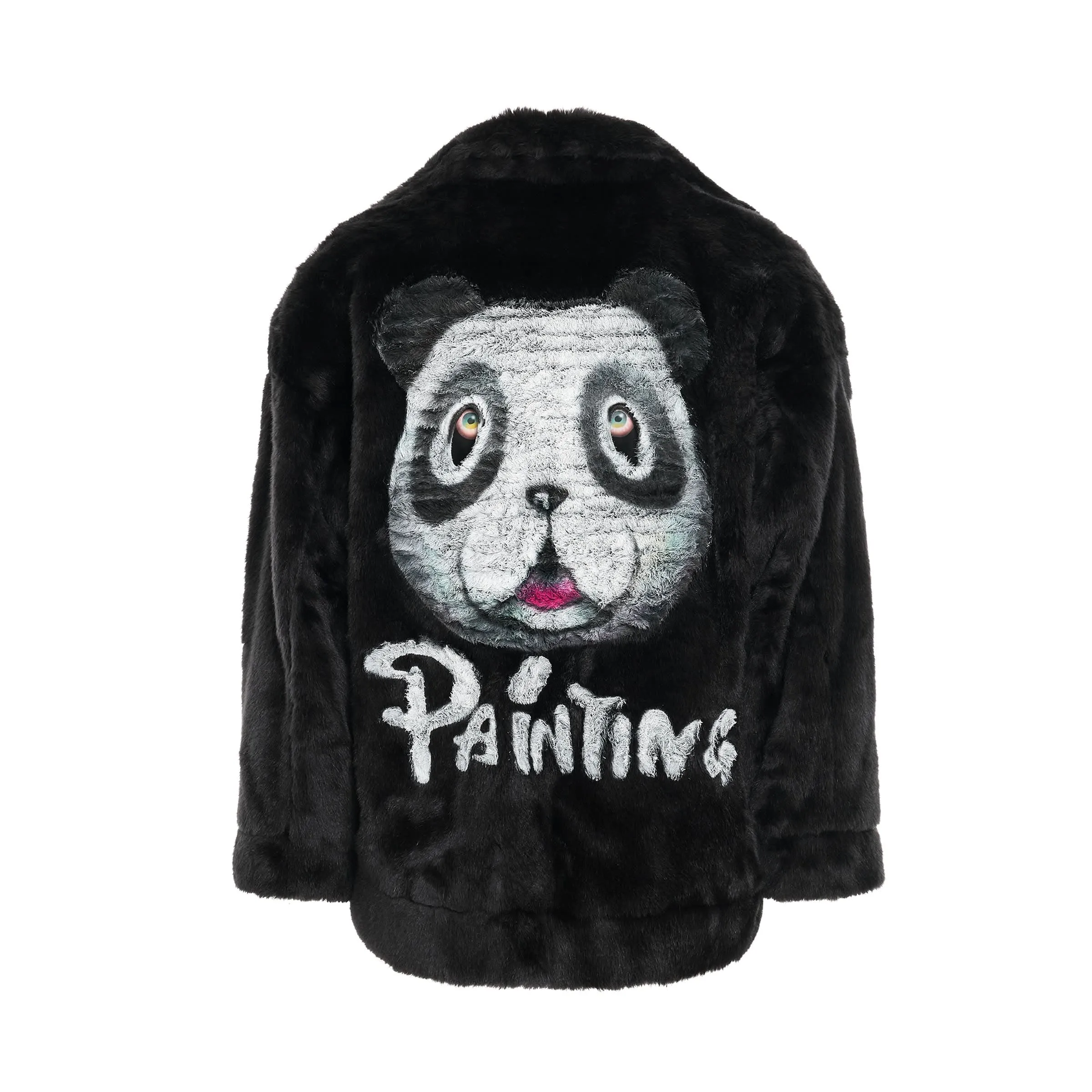 Hand-Painted Fur Jacket in Black