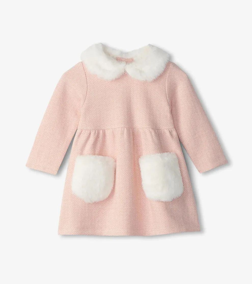 Hatley Fur Trim Dress - Rose Elegance Herringbone