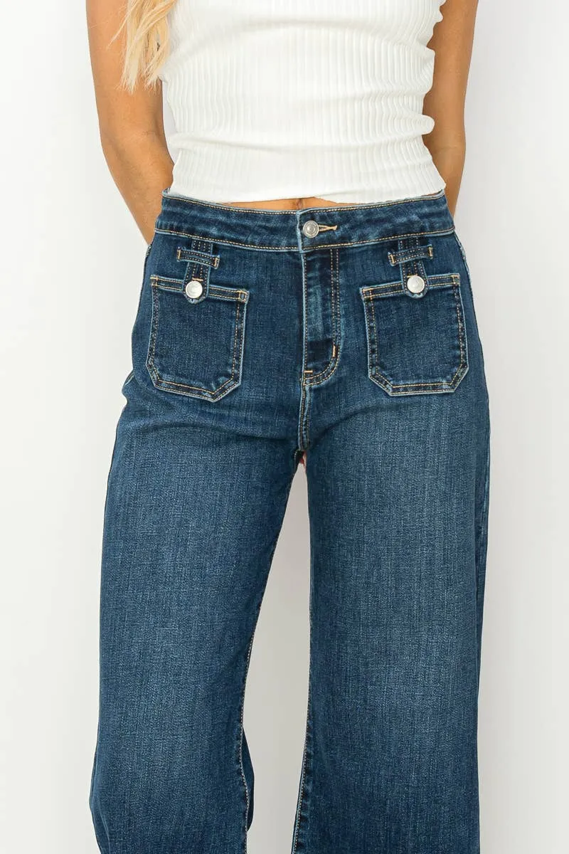 High Rise Crop Palazzo Jeans (Dark Wash)