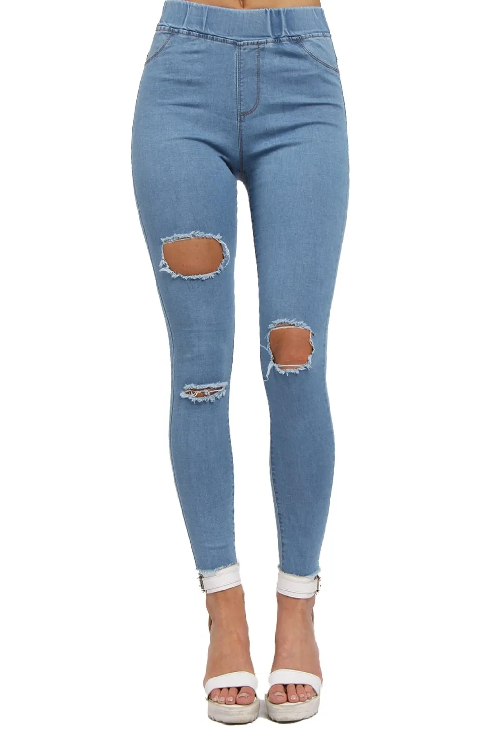 High Waisted Super Ripped Skinny Denim Jeggings Jean