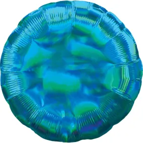 Holographic Iridescent Cyan Circle Foil Balloon 45cm Each