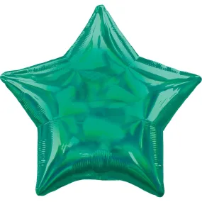 Holographic Iridescent Green Star Foil Balloon 45cm Each