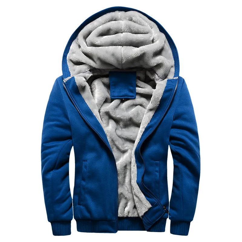 HOODED AUTUMN AND WINTER MEN'S BASEBALL JACKET, MEN'S OUTERWEAR, SPORT WITH THICK FLEECE