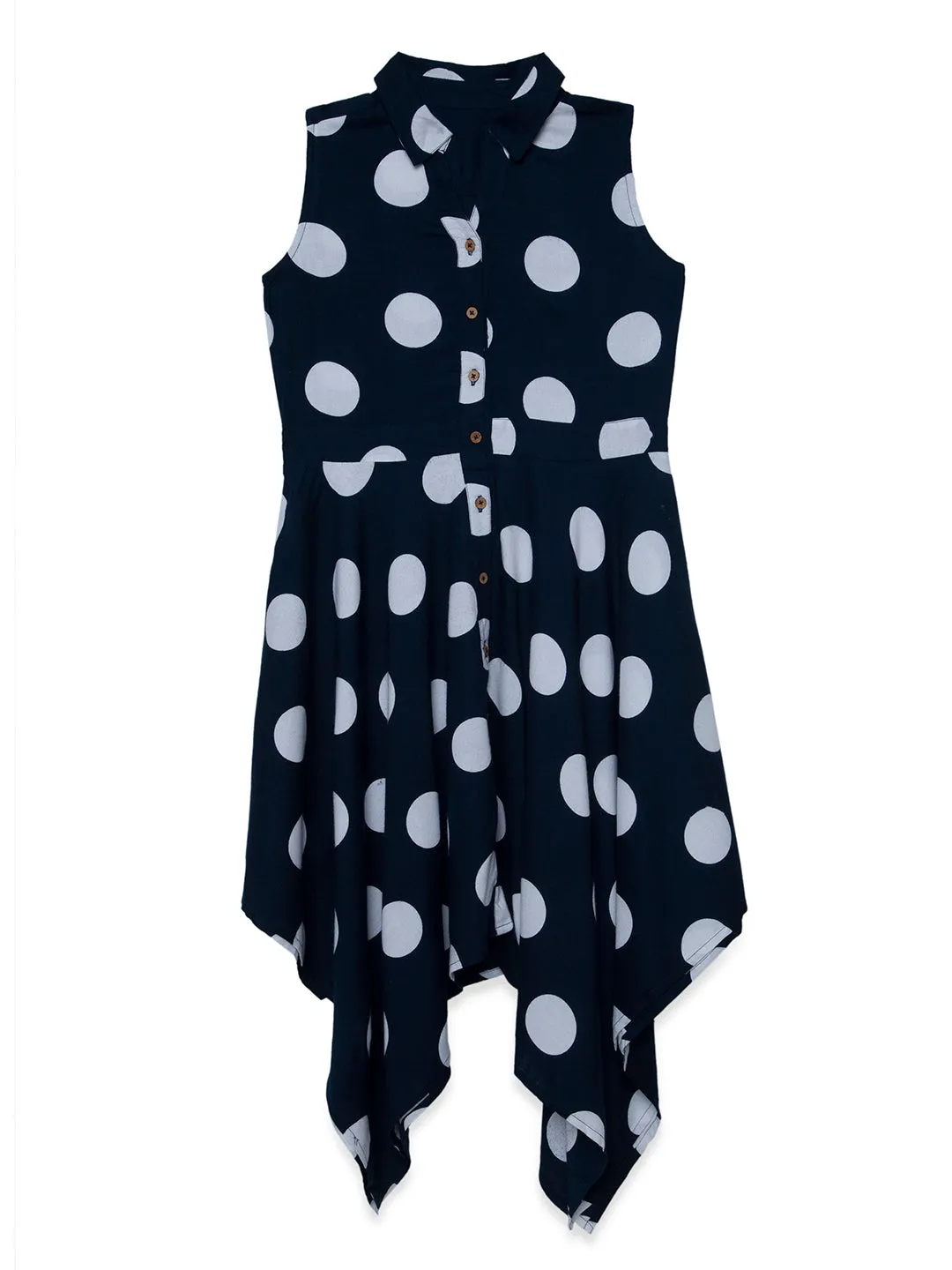 Hoop Hippo Navy White Polka Dot Rayon Shirt Dress