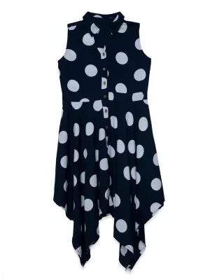 Hoop Hippo Navy White Polka Dot Rayon Shirt Dress