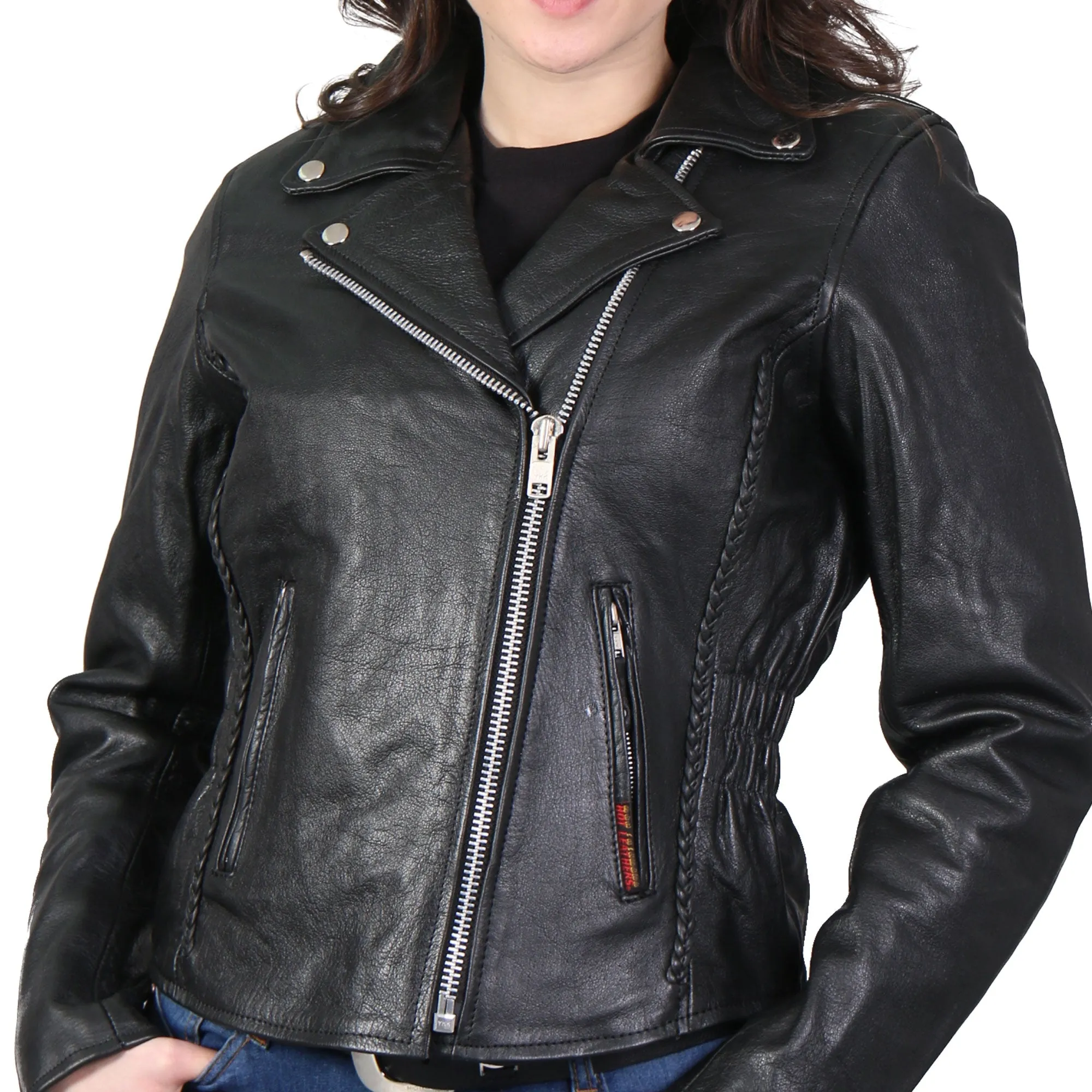 Hot Leathers JKL1009 Ladies Braided Motorcycle Leather Biker Jacket